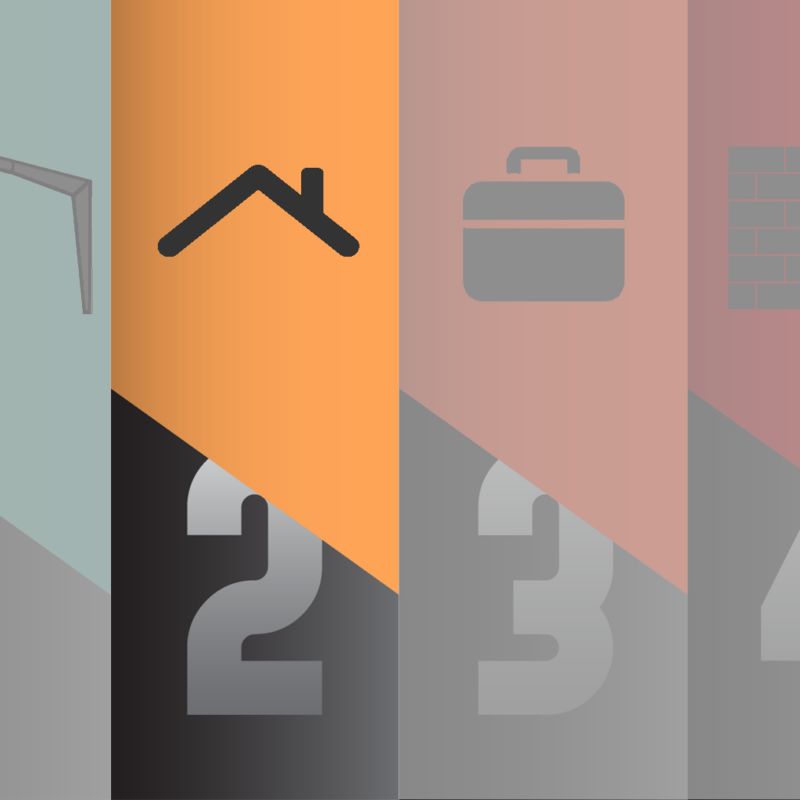 Steel building construction process infographic with four steps