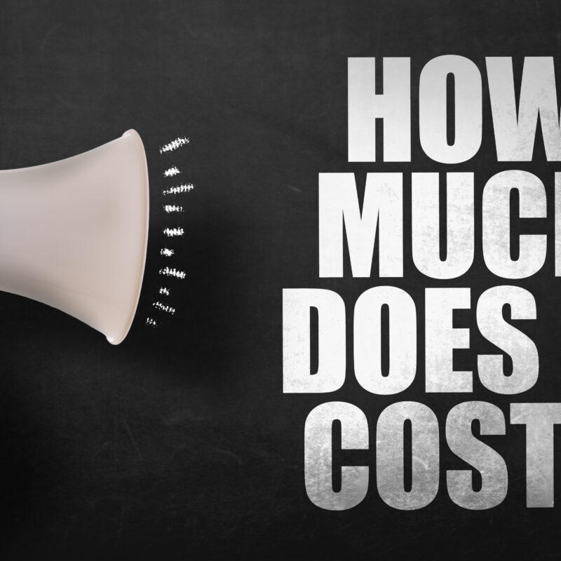 Hand holding megaphone with “How Much Does It Cost?” text