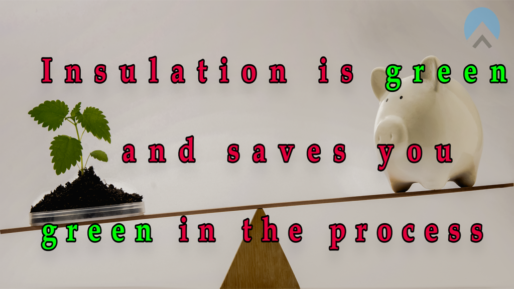 Insulation eco savings with plant and piggy bank balance scale