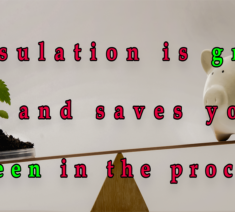 Insulation eco savings with plant and piggy bank balance scale