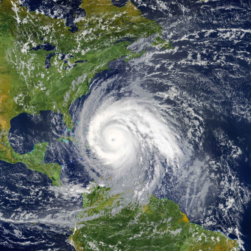 Satellite view of a hurricane near Florida and the Caribbean