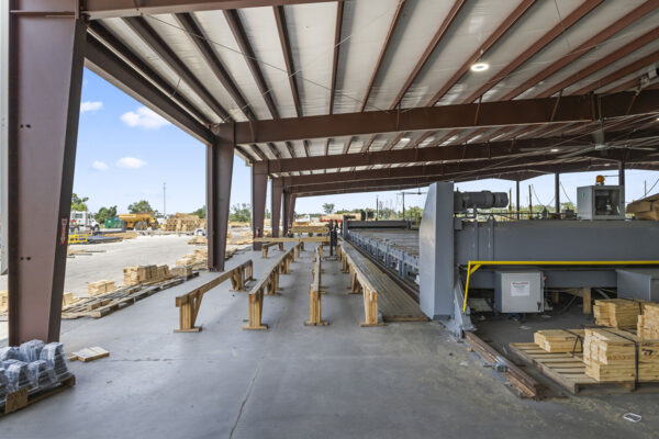 Steel commercial metal building interior at construction site