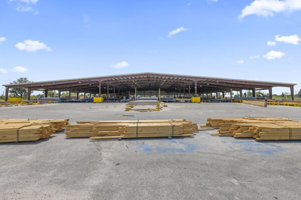 Steel covered riding arena under construction