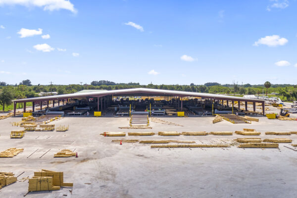 Steel commercial metal building under construction