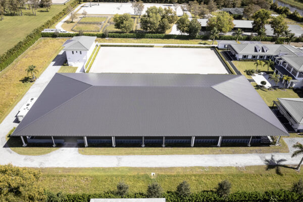 Aerial metal horse arena designed for year round riding
