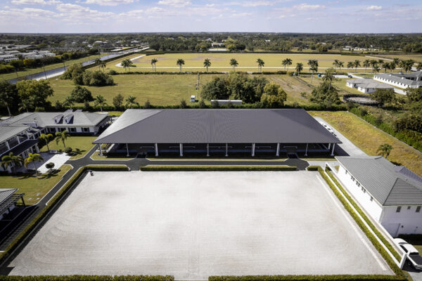 Aerial prefab horse arena built with metal building system