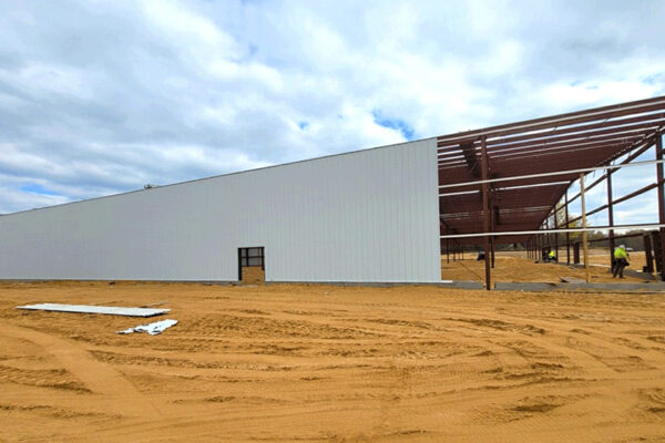 Steel covered riding arena under construction