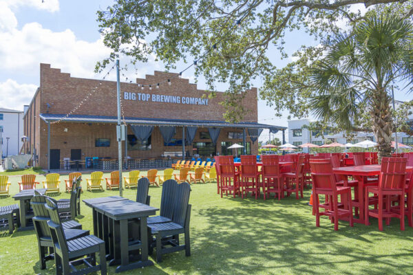 Exterior steel commercial building serving brewery and restaurant use