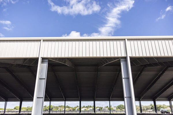 Close up of underneath steel structure of riding arena