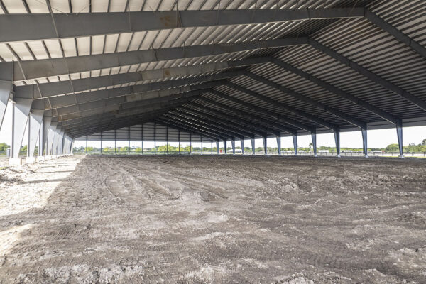 Close up of structural steel supporting the covered equestrian arena