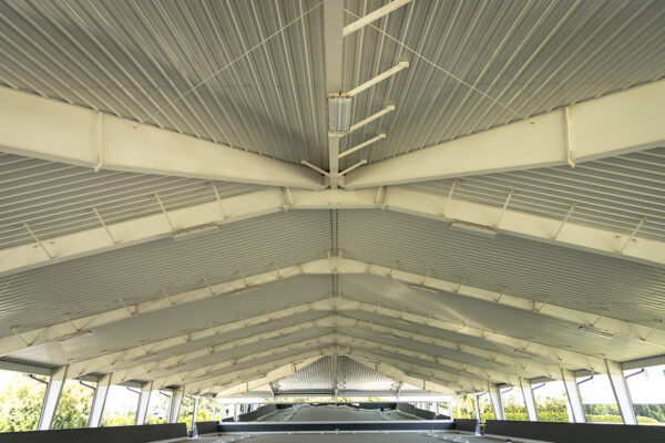 Interior equestrian steel building with open riding space