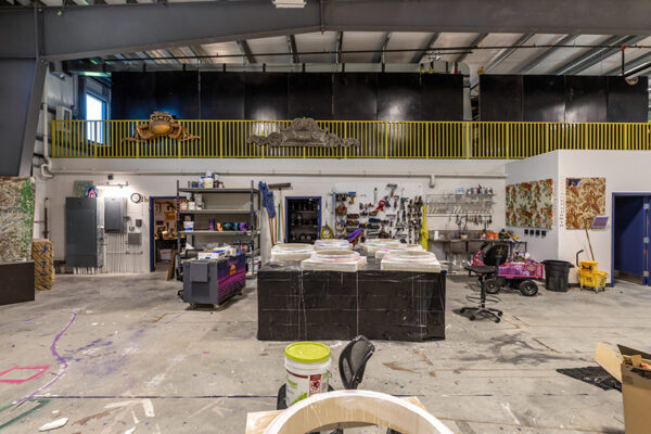 Interior of a commercial metal building studio workspace