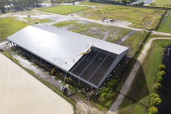 Aerial view of the new covered arena under construction at Wellington International