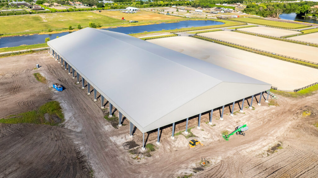 Wellington steel riding arena aerial view