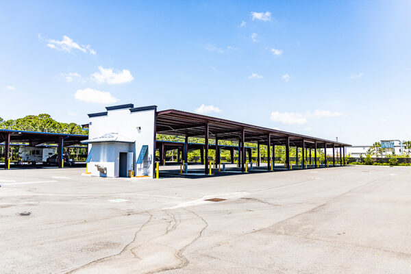 Steel covered loading dock with metal building canopy
