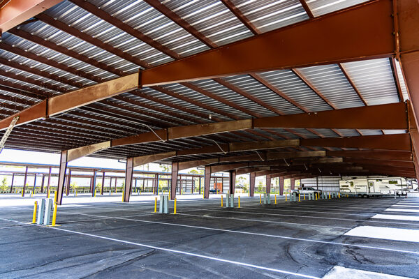 Pre engineered metal building canopy over parking lot
