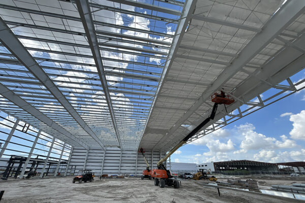 Steel aircraft hangar under construction