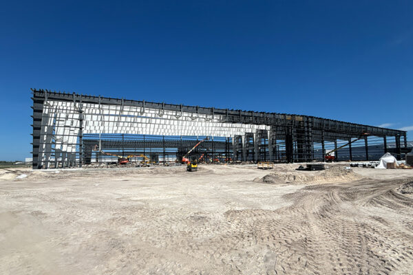 Steel commercial metal building under construction