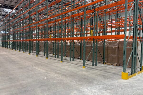 Pallet racking inside the Bauducco Foods distribution warehouse in Zephyrhills, FL