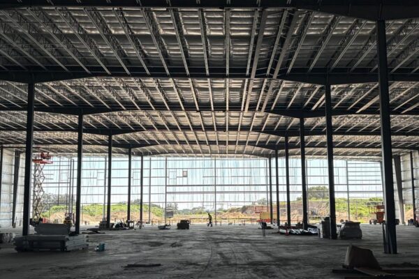 I-Beam primary frame and roof framing during construction in Zephyrhills, FL