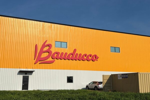 Bauducco Foods production facility with custom yellow metal panels in Zephyrhills, FL