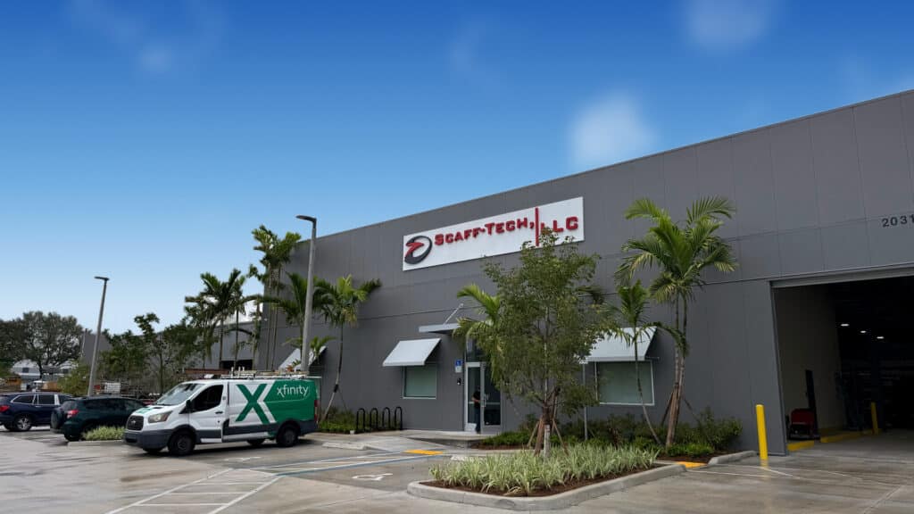 Scaff-Tech LLC industrial metal building front elevation in Pompano Beach, Florida