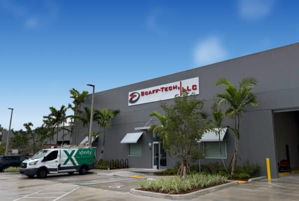 Scaff-Tech LLC industrial metal building front elevation in Pompano Beach, Florida