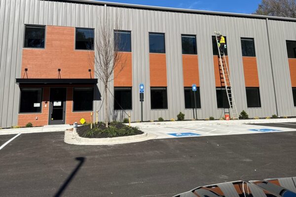 Front elevation of the Ruby-Collins metal office building addition in Smyrna, GA